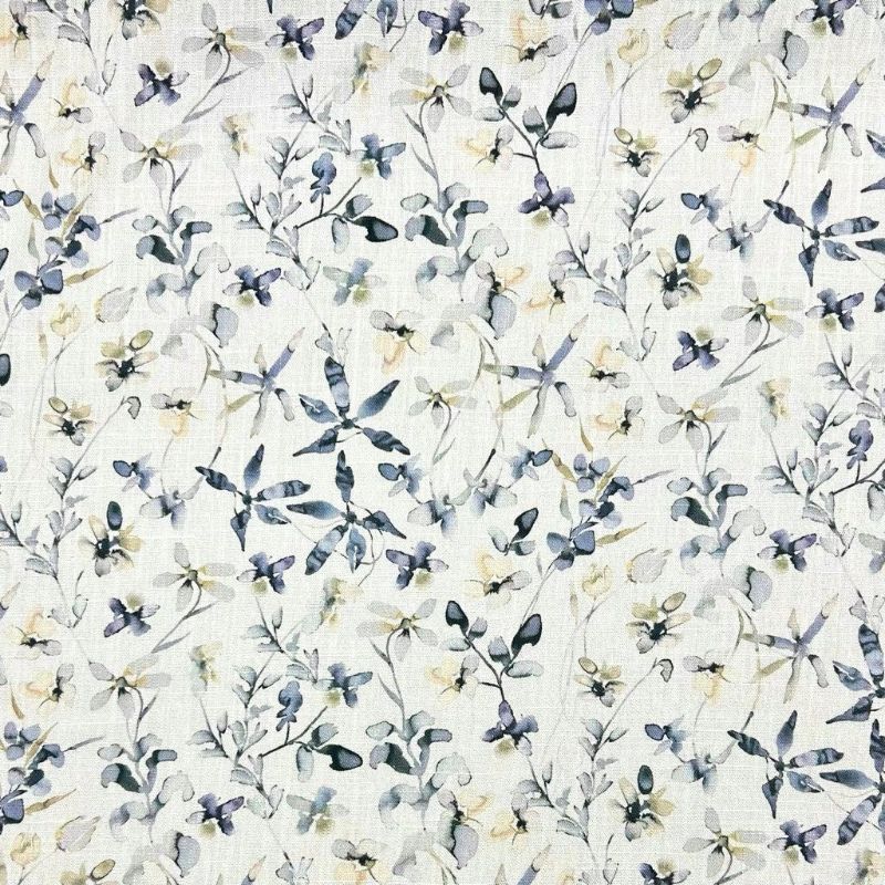 Greyish Blue Blossom Linen Viscose Fabric