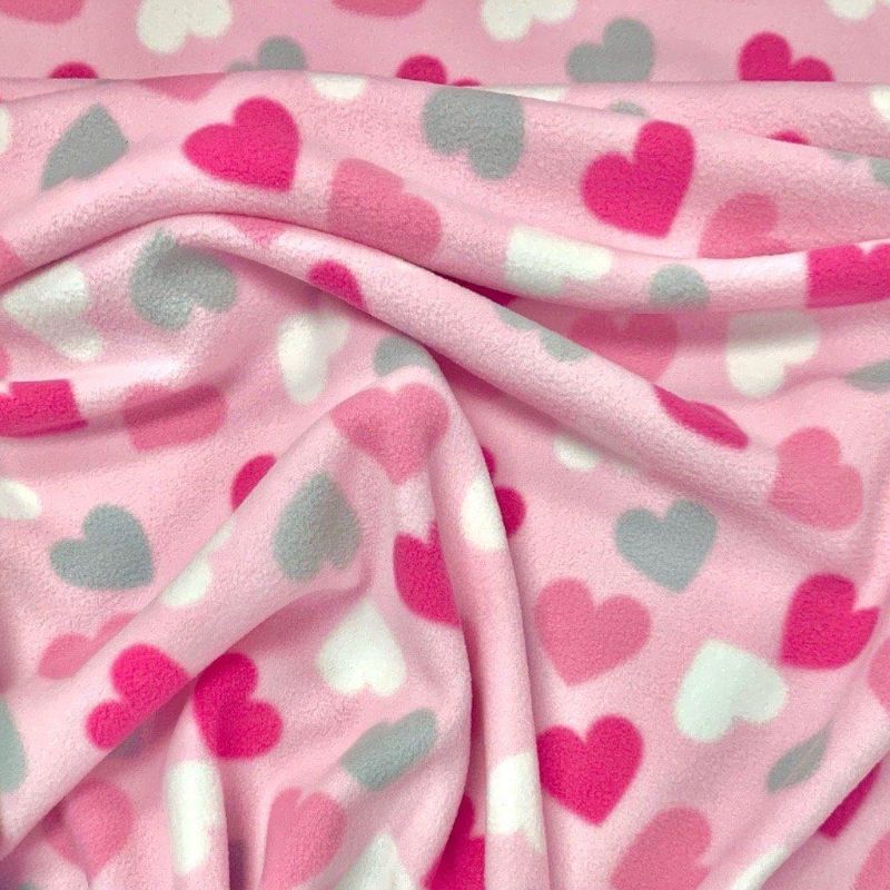 Hearts on Baby Pink Anti Pill Polar Fleece Fabric