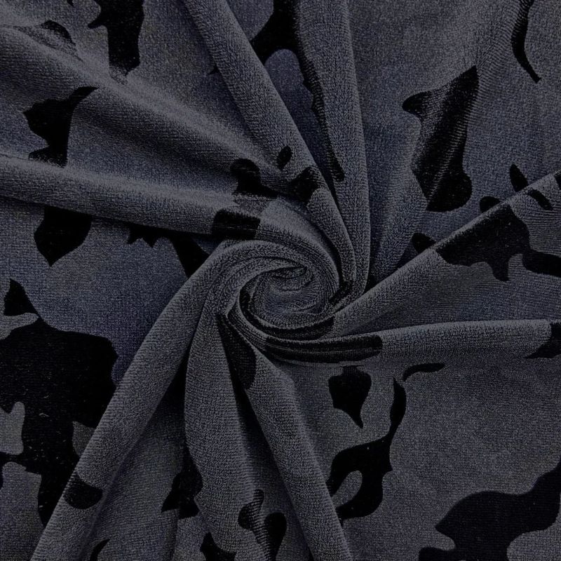 Inked Smoke on Grey Velvet Velour Fabric