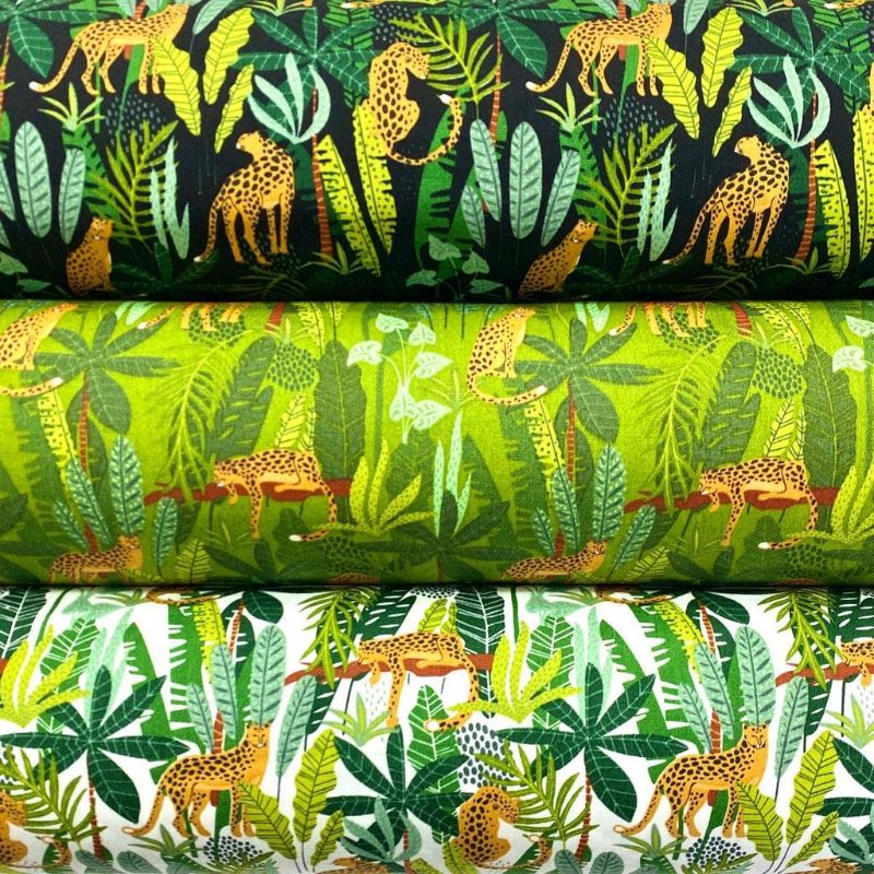 Jungle Leopards Rose & Hubble Cotton Poplin Fabric