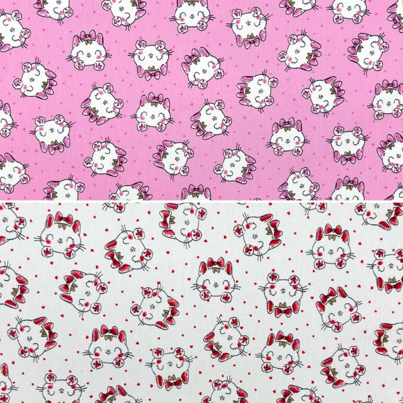 Kitty Faces Rose & Hubble Cotton Poplin Fabric