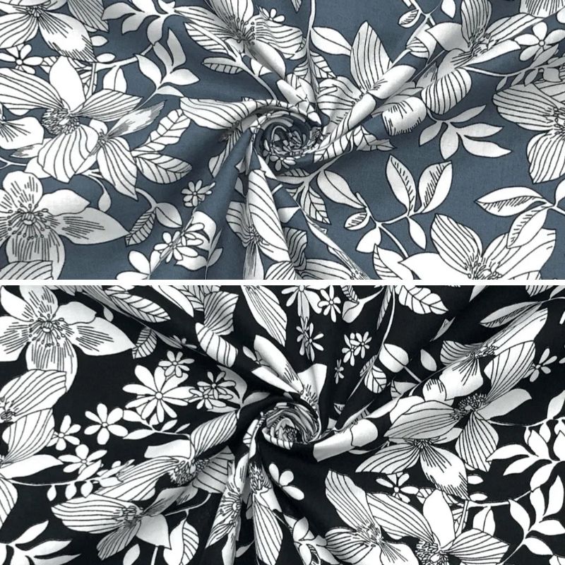 Large Sketched Flowers Cotton Poplin Fabric