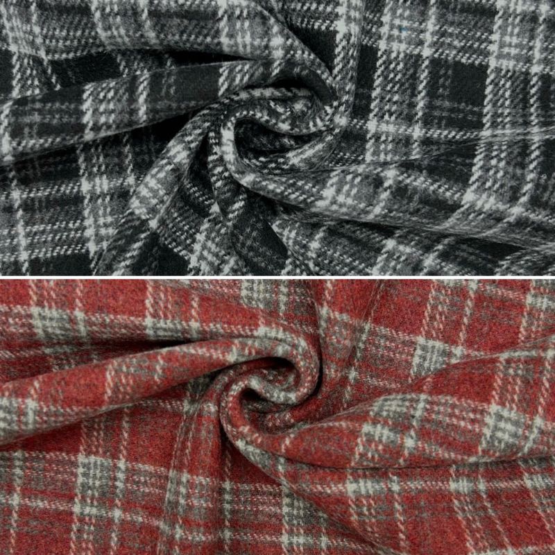 Layered Check Wool Blend Fabric