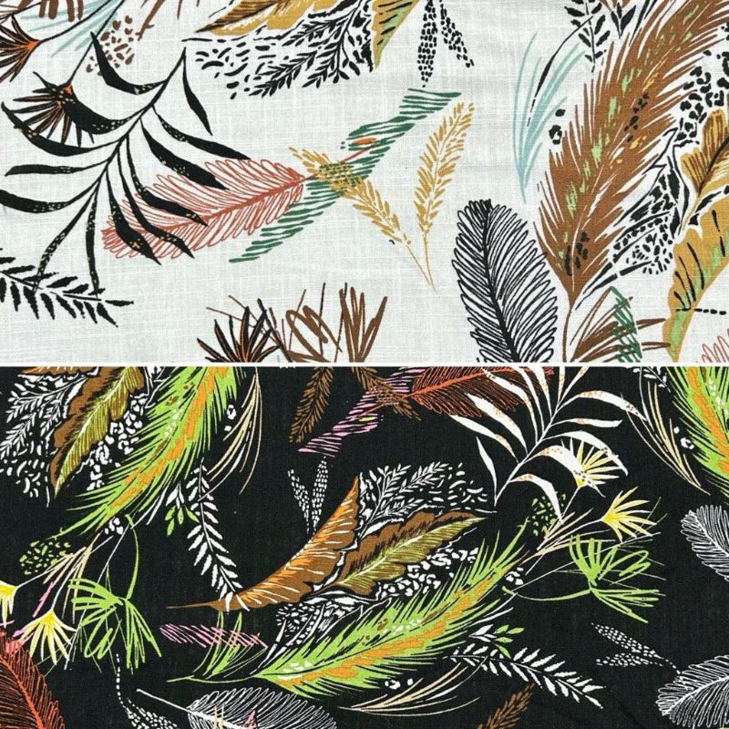 Leaf Drawings Linen Viscose Fabric