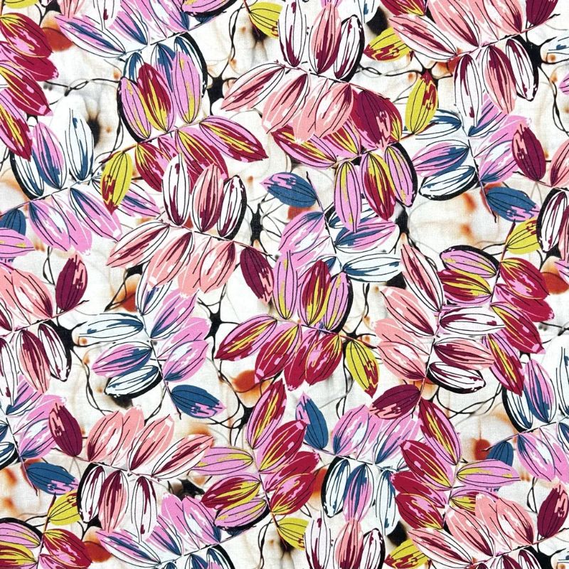 Leafy Fiesta Cotton Linen Blend Fabric