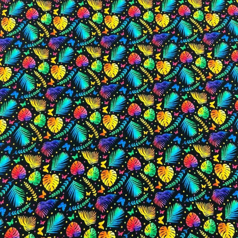 Leaves and Butterflies Bamboo Jersey Fabric