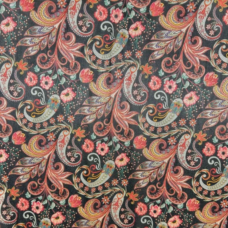 Midnight Paisley Faux Silk Fabric