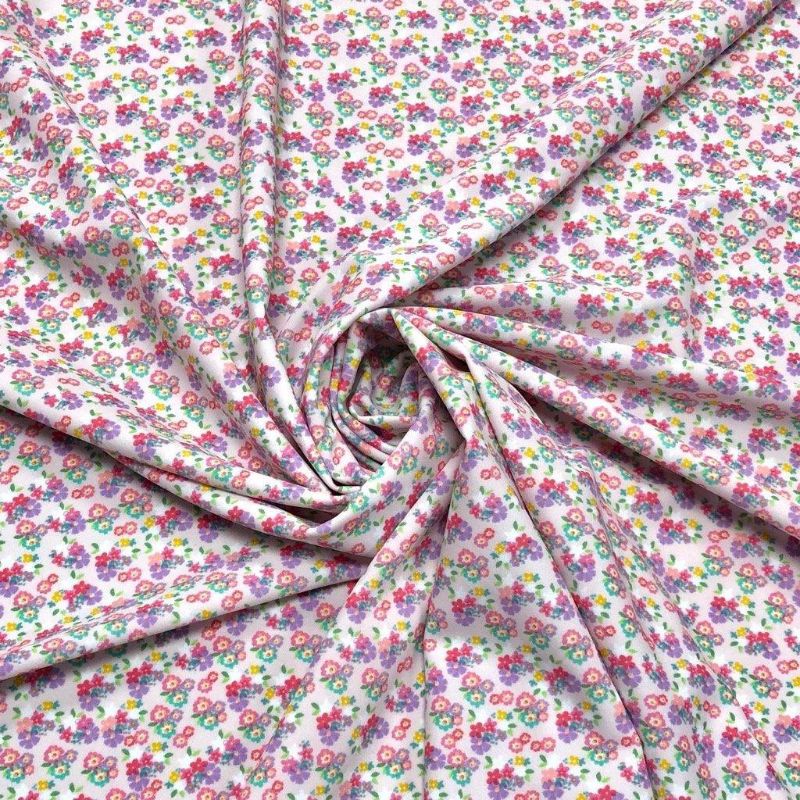 Multicolour Mini Floral on Baby Pink Lycra Spandex Fabric