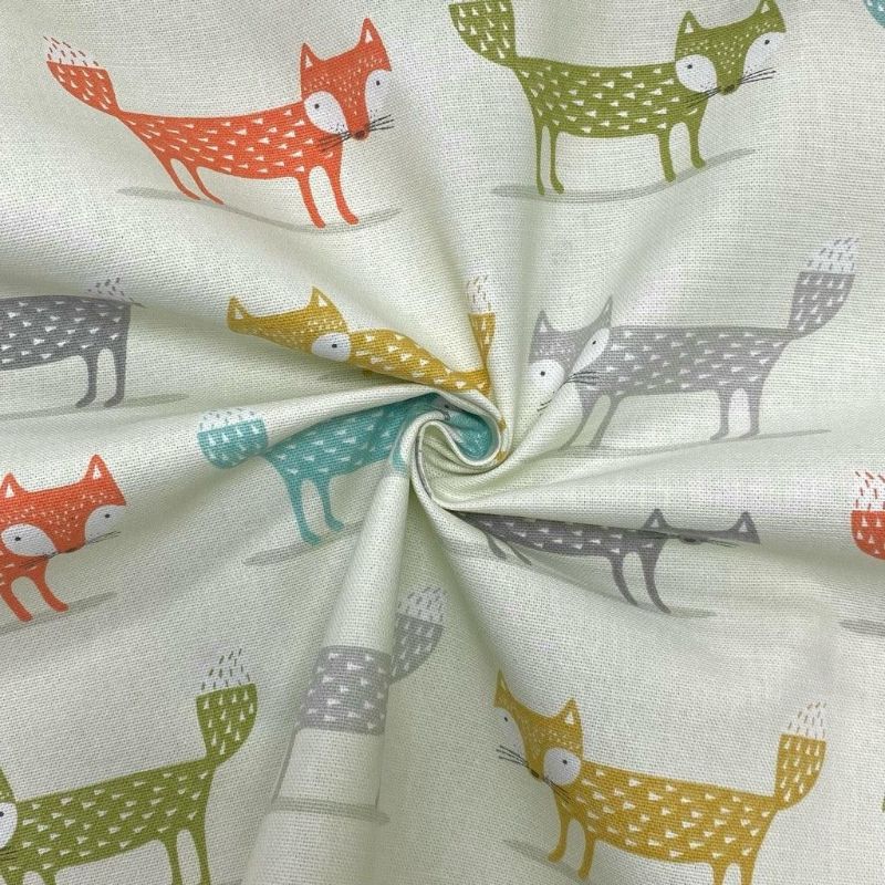 Multicoloured Foxes Cotton Canvas Fabric #2