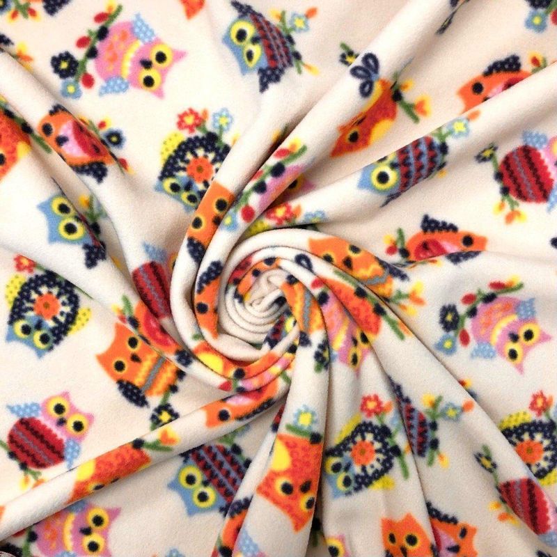Multicoloured Owls Anti Pill Polar Fleece Fabric