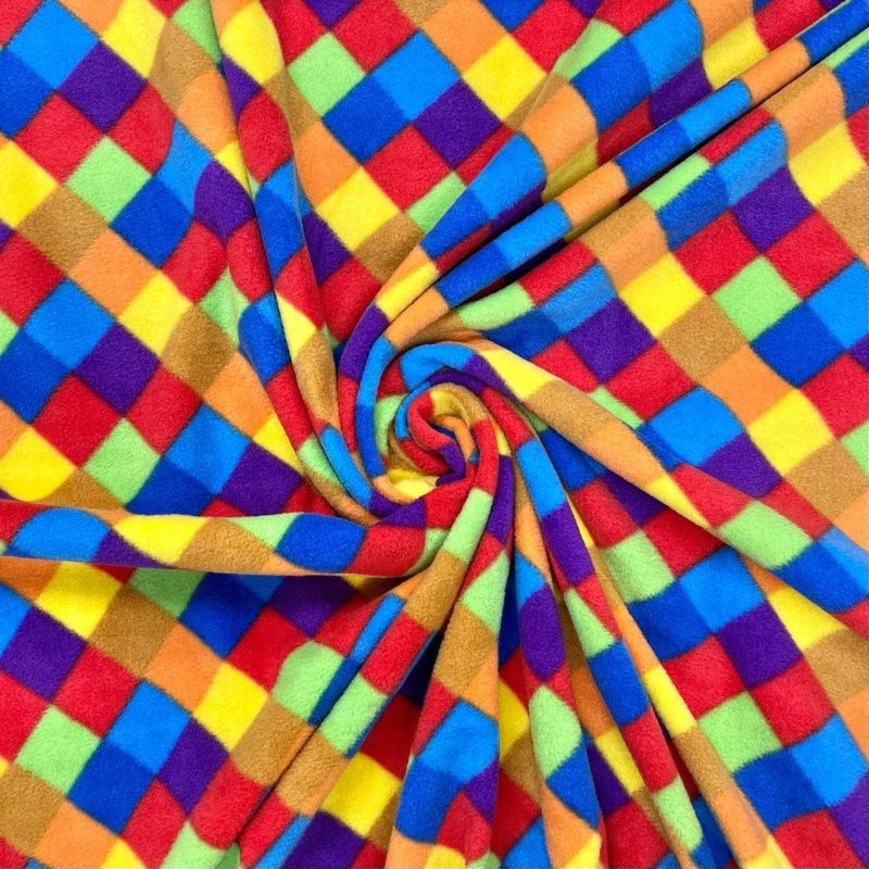 Multicoloured Squares Anti Pill Polar Fleece Fabric