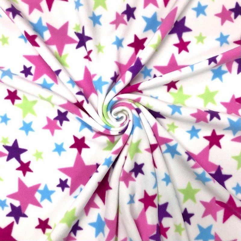 Multicoloured Stars on White Anti Pill Polar Fleece Fabric