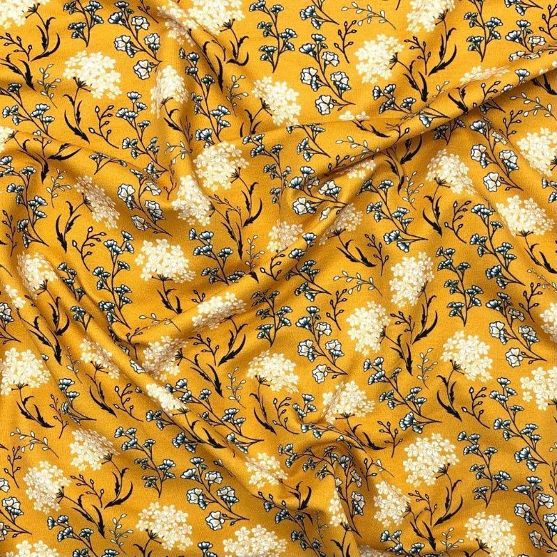 Mustard Floral French Terry Fabric
