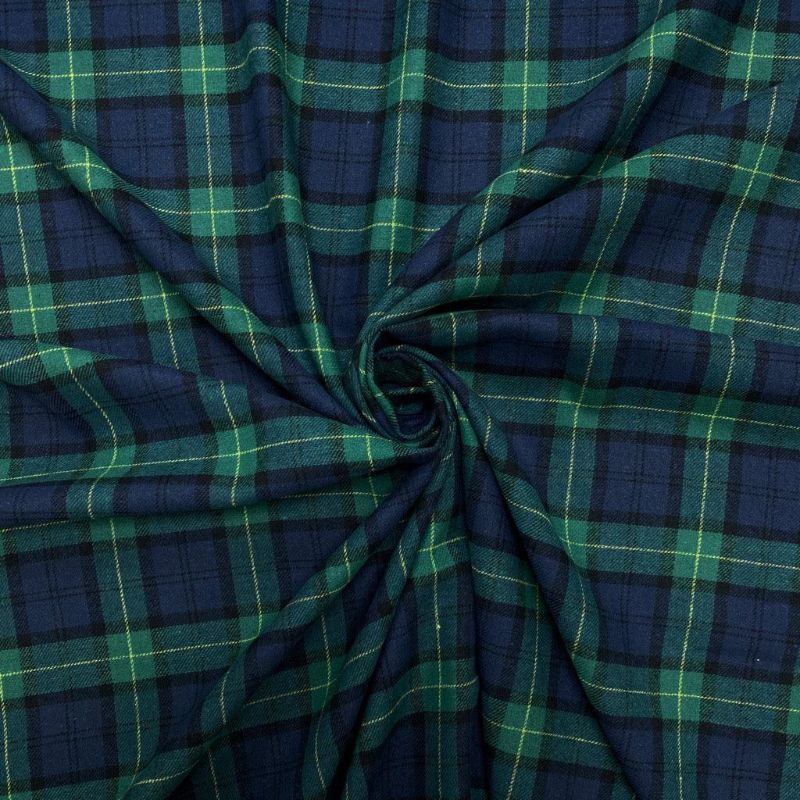 Navy and Green Tartan Brushed Cotton Fabric
