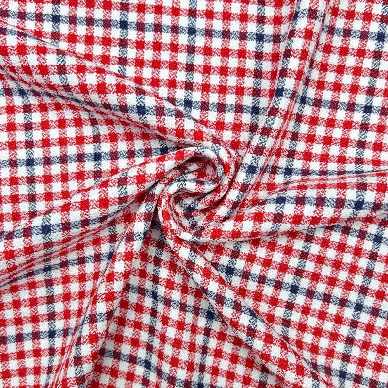 Navy and Red Mini Checkered Suiting Fabric