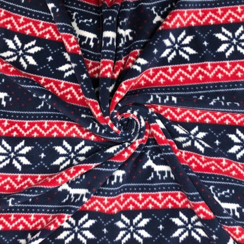 Navy and Red Reindeer Anti Pill Polar Fleece Fabric