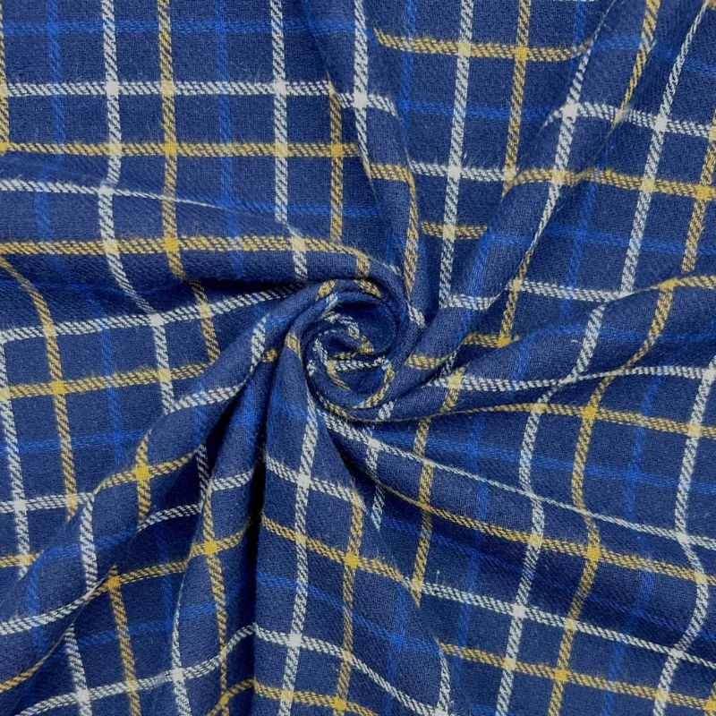 Navy/Yellow Tartan Brushed Cotton Fabric