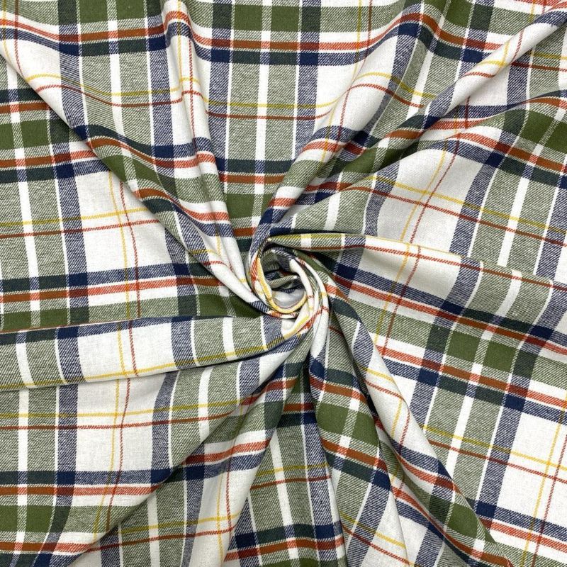 Olive and Ivory Tartan Brushed Cotton Fabric
