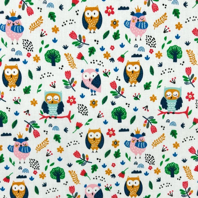 Owls and Flowers Polycotton Fabric