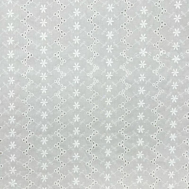 Parallel Flowers White Embroidered Cotton Fabric #2