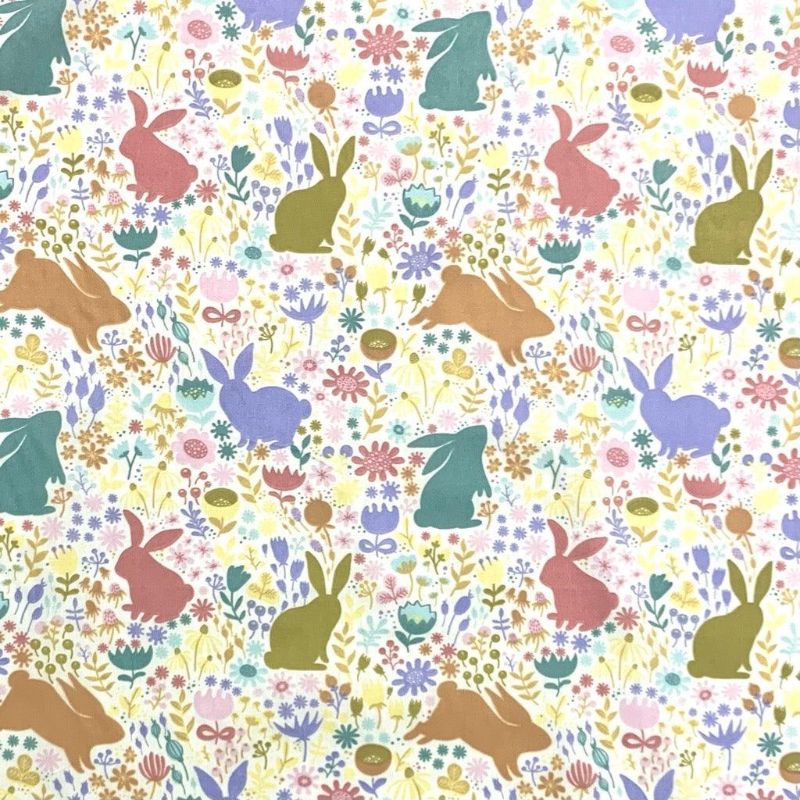 Pastel Easter Bunnies Polycotton Fabric