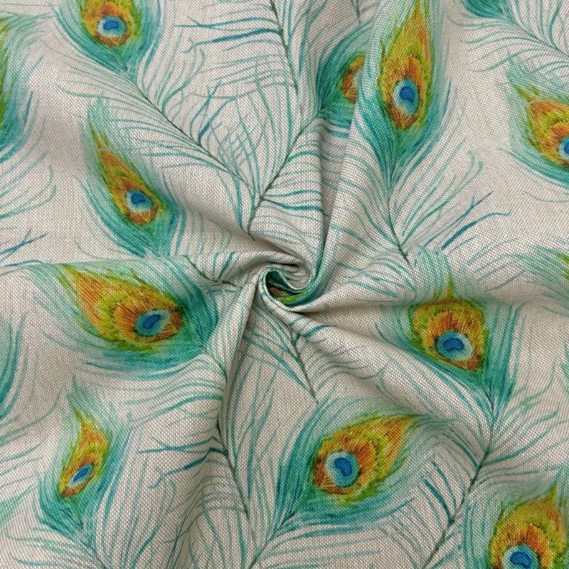 Peacock Feathers Digital Linen Look Polycotton Fabric