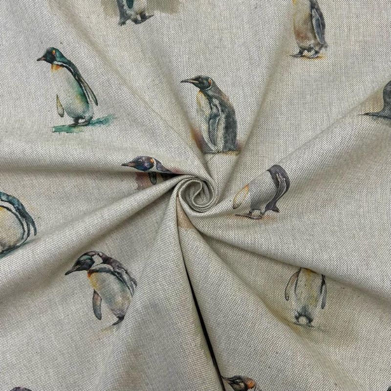 Penguins Digital Linen Look Polycotton Fabric