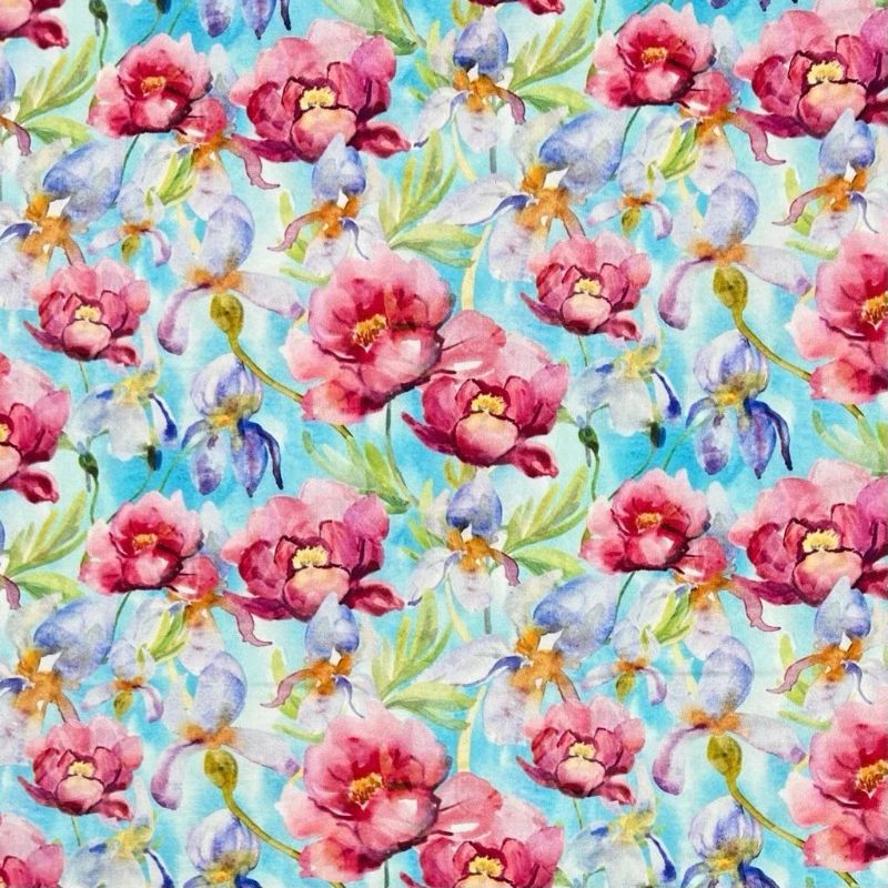 Pink Garden Stretch Viscose Twill Fabric