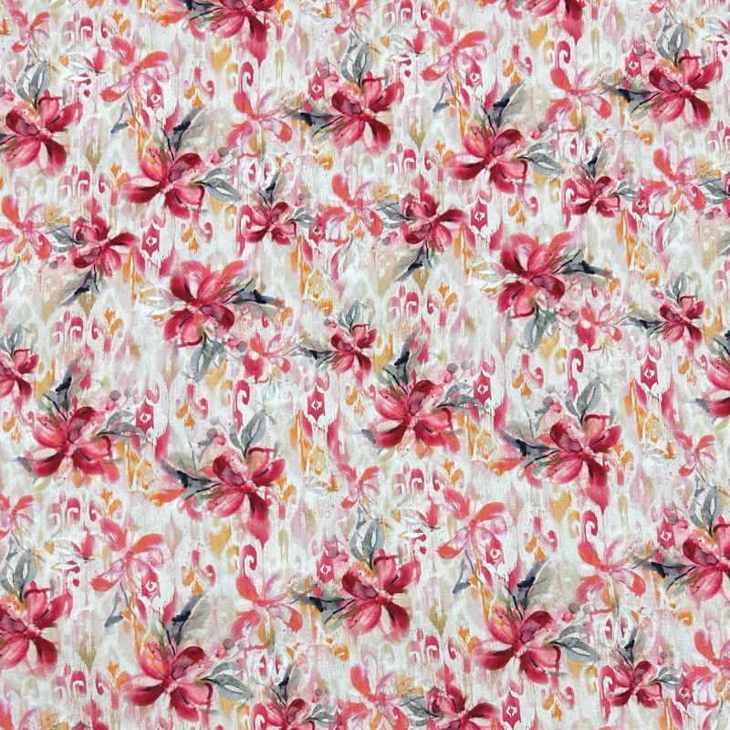 Pink/Red Floral Viscose Challis Fabric