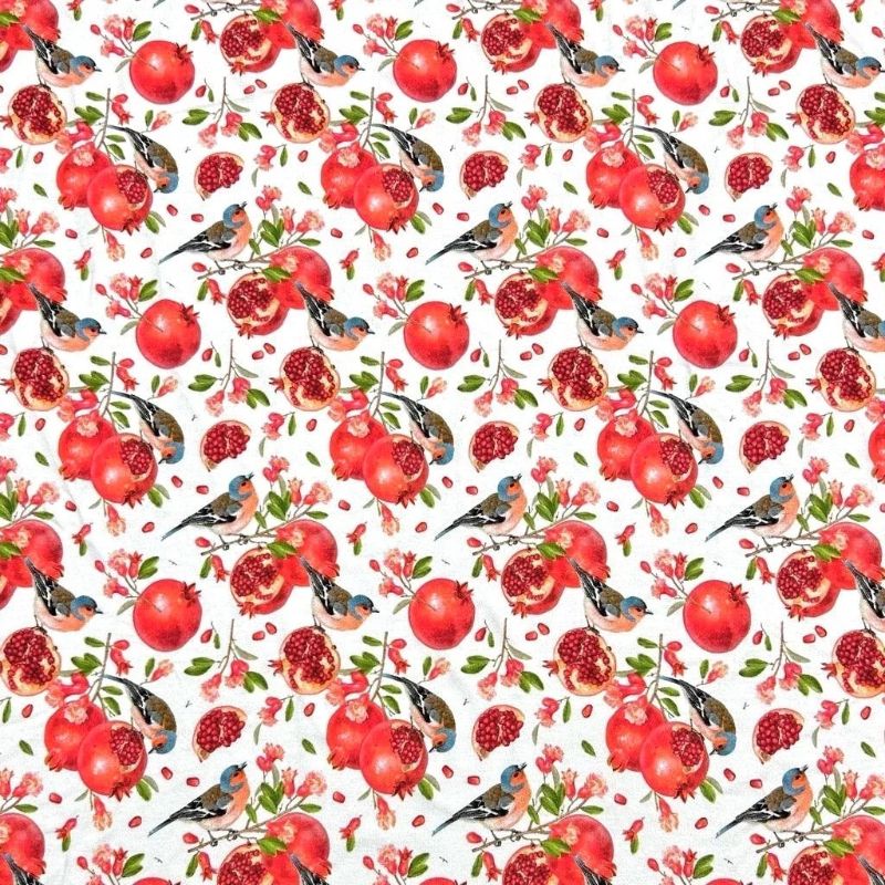 Pomegranates and Birds Bamboo Jersey Fabric
