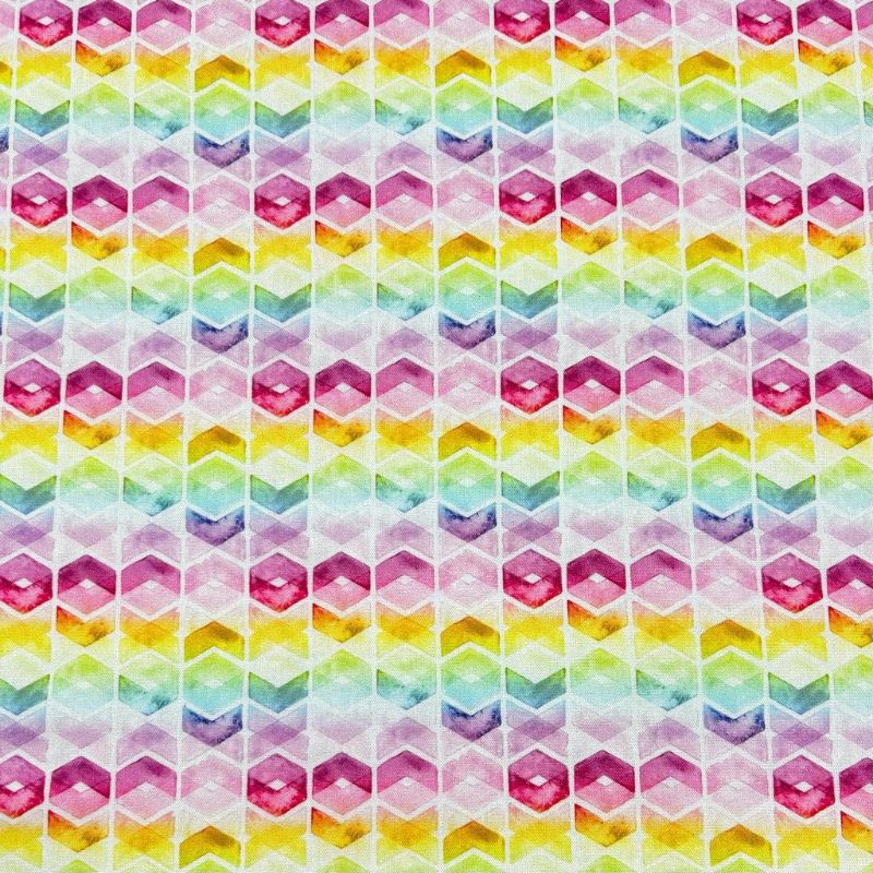 Rainbow Geometric Designs Linen Mix Fabric