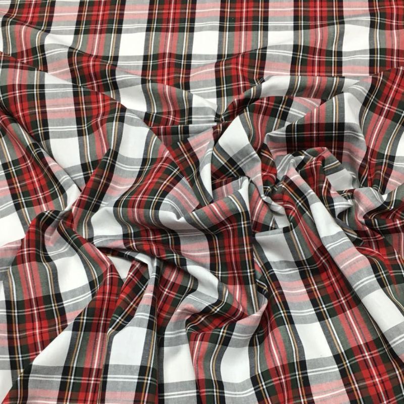 Red and White Tartan Cotton Fabric