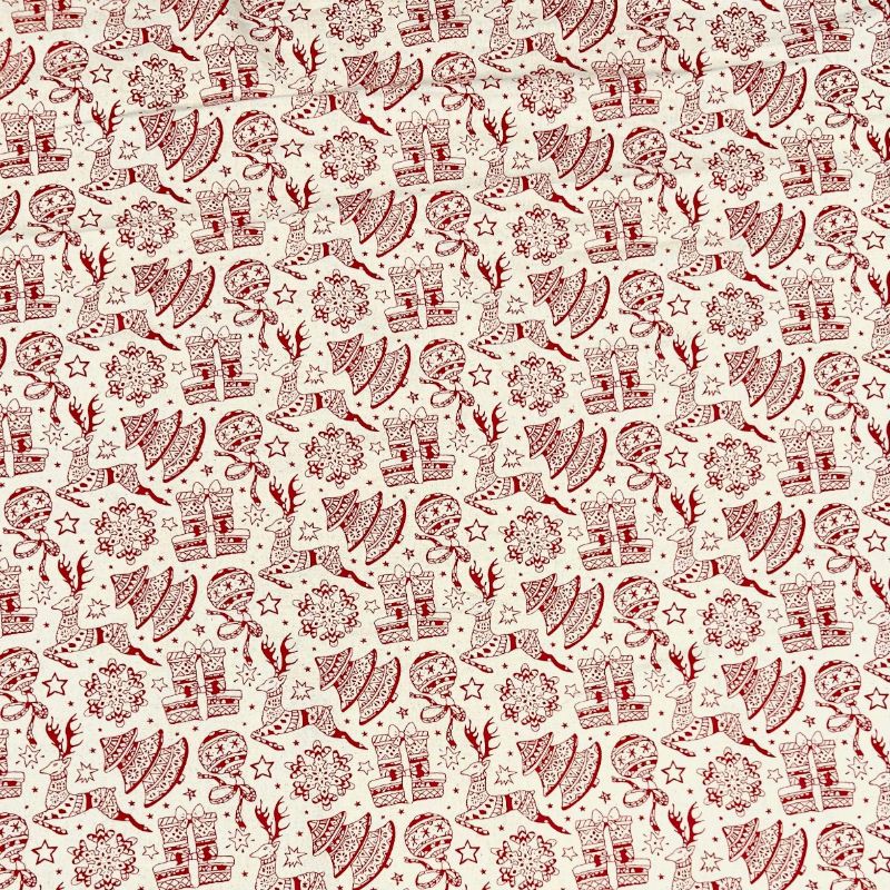 Reindeers and Festive Mix Christmas Cotton Fabric