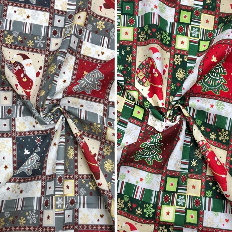 Santa Claus and Christmas Tree Collages Rose & Hubble Cotton Fabric