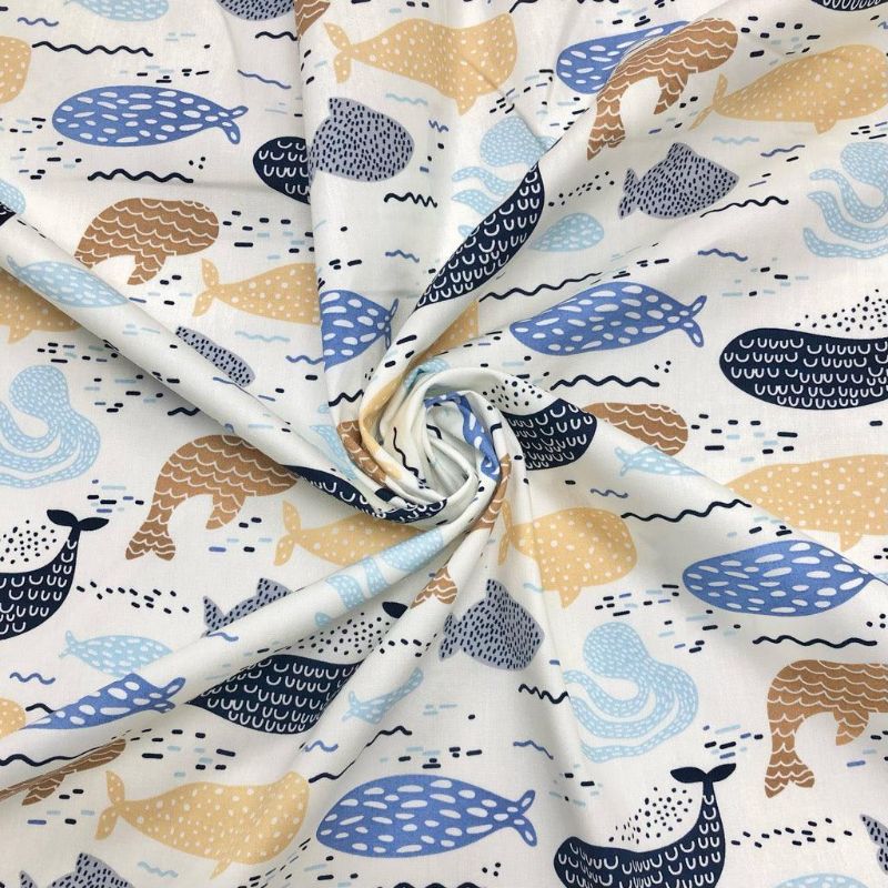 Sea Animals on Cream Rose & Hubble Cotton Poplin Fabric