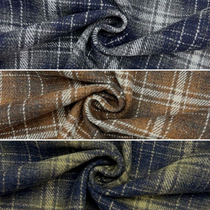 Shaded Line Check Wool Blend Fabric