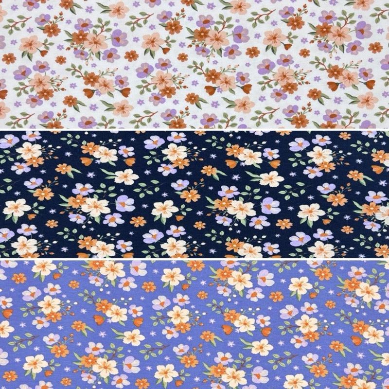 Simple Flower Bunches Organic Cotton Jersey Fabric