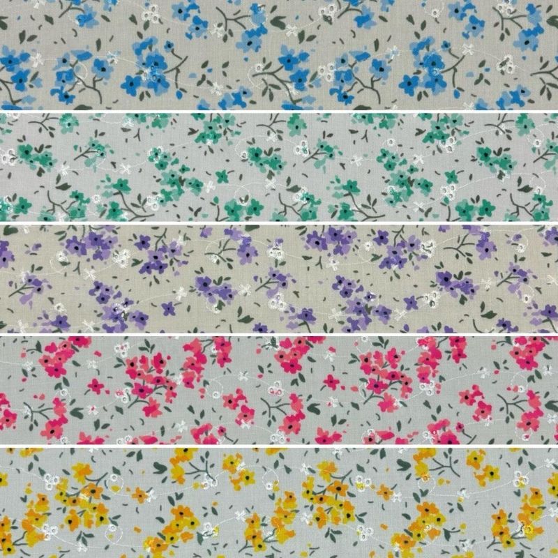 Simple Flowers Broderie Anglaise Polycotton Fabric