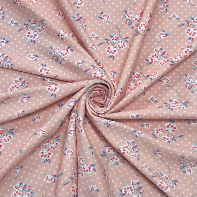 Small Flowers & Polka Dots on Pink Lycra Spandex Fabric