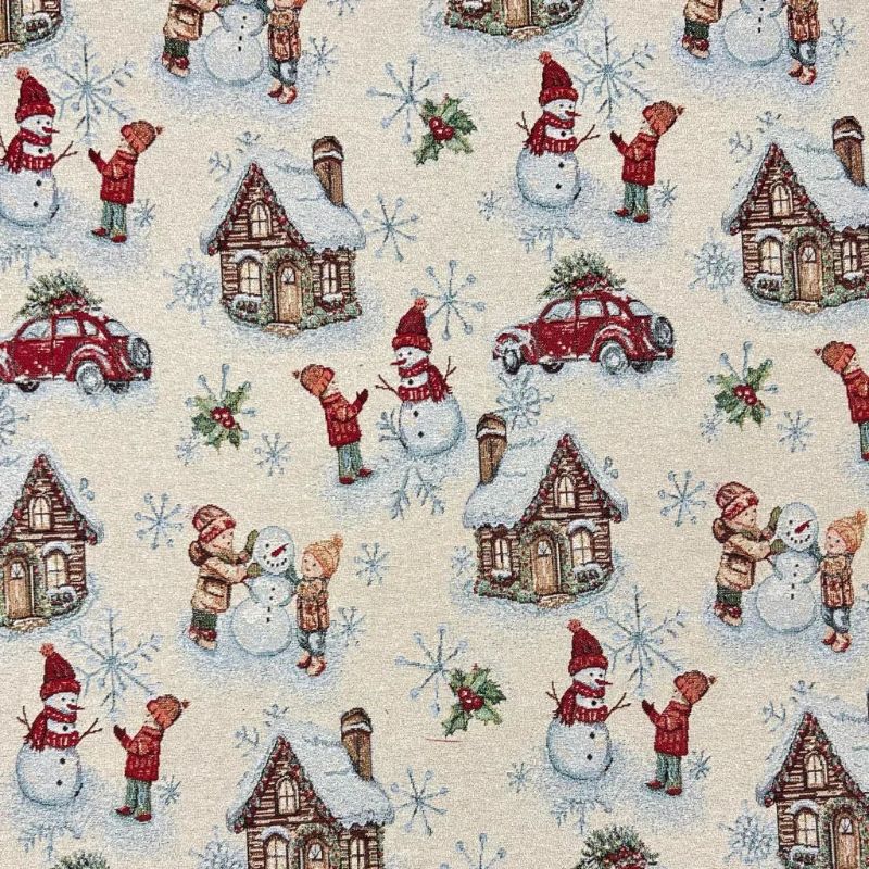 Snowman Fun Lurex Tapestry Fabric
