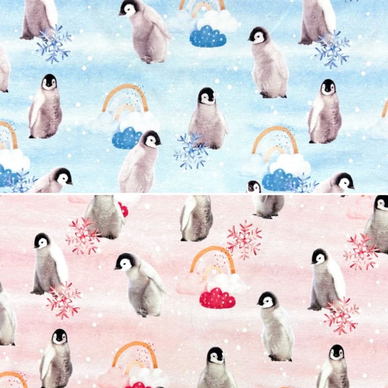 Snowy Penguins Cotton Jersey Fabric