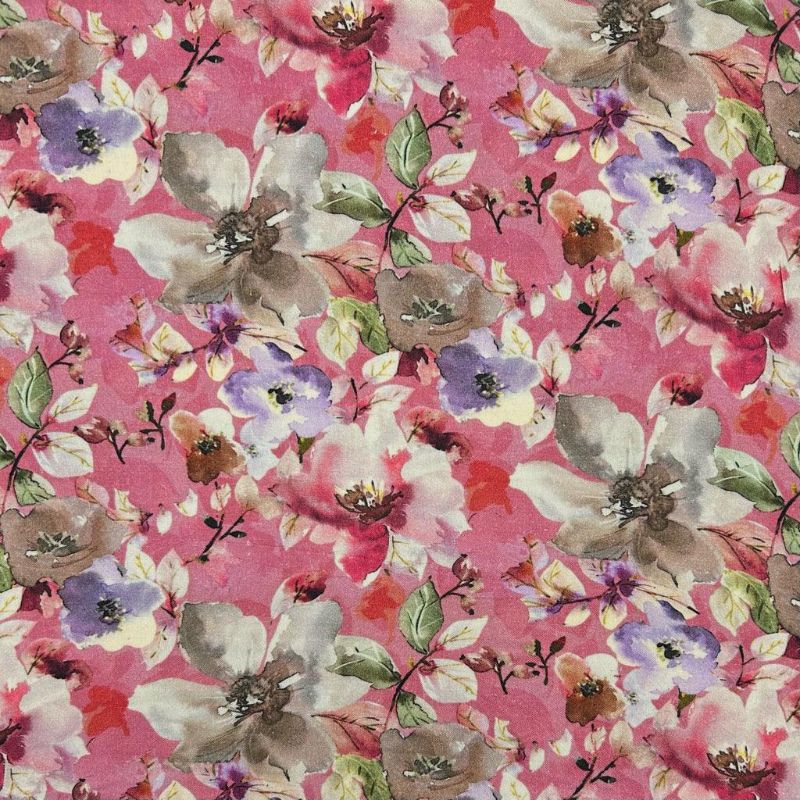 Soft Pink Wildflowers Linen Viscose Fabric