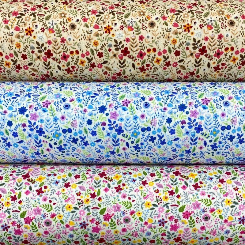 Spring Floral Rose & Hubble Cotton Poplin Fabric