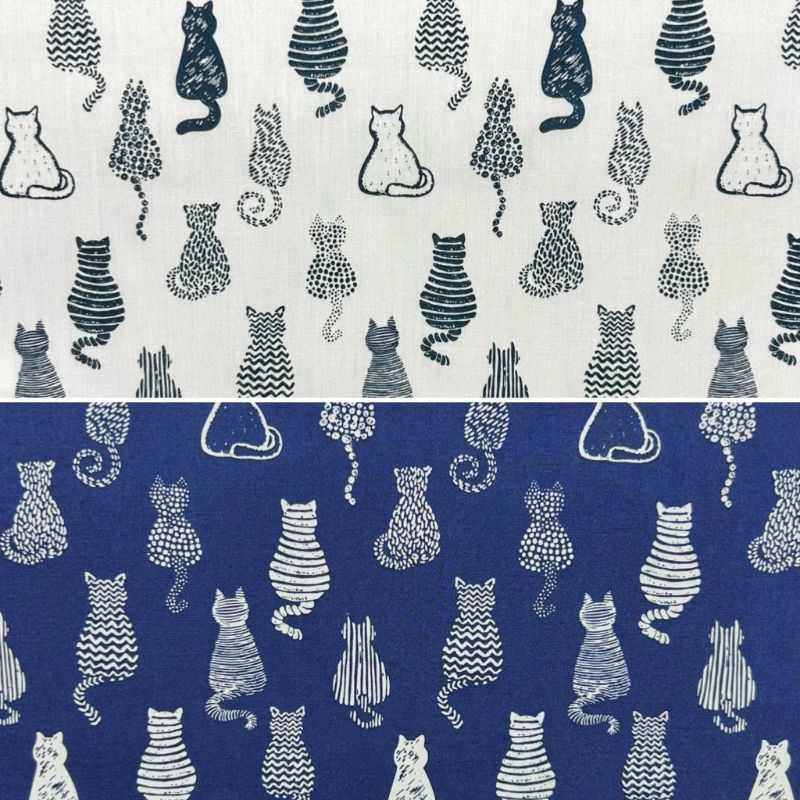 Striped Cats Rose & Hubble Cotton Poplin Fabric