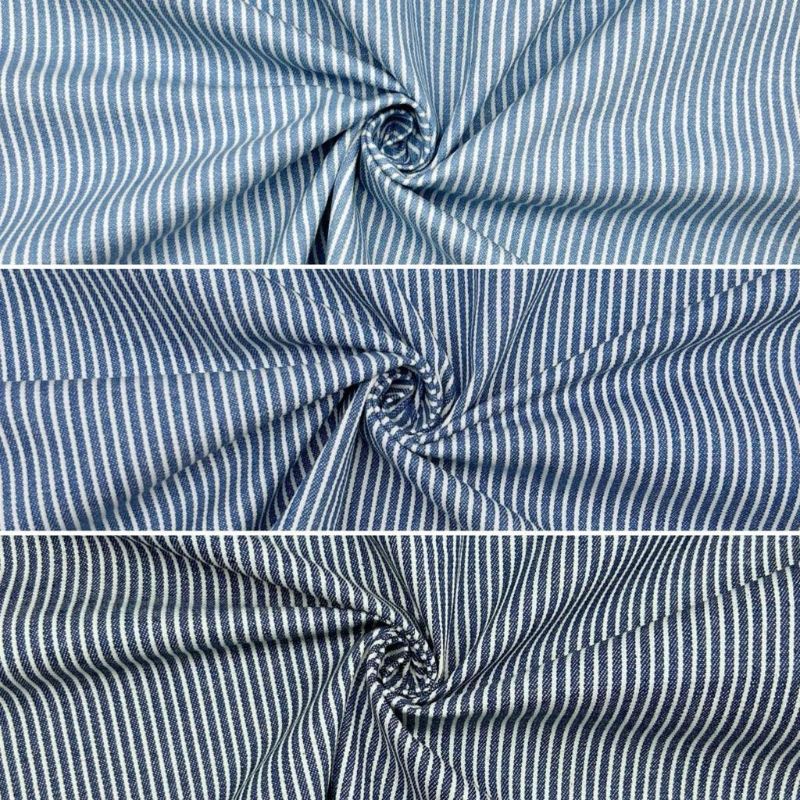 Striped Yarn Dyed Washed Denim Fabric