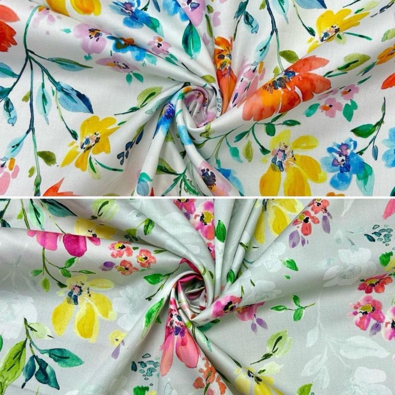 Summer Gardens Floral Cotton Sateen Fabric