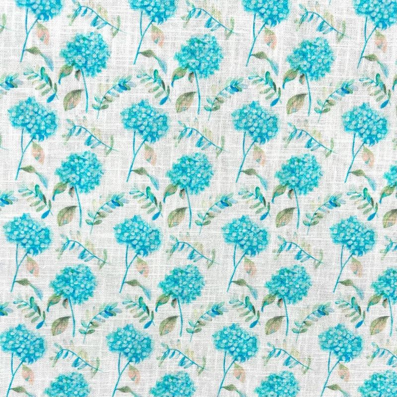 Teal Blossom Cotton Linen Fabric