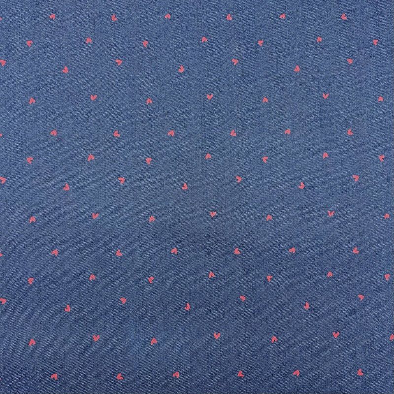 Tiny Red Hearts Stretch Denim Fabric