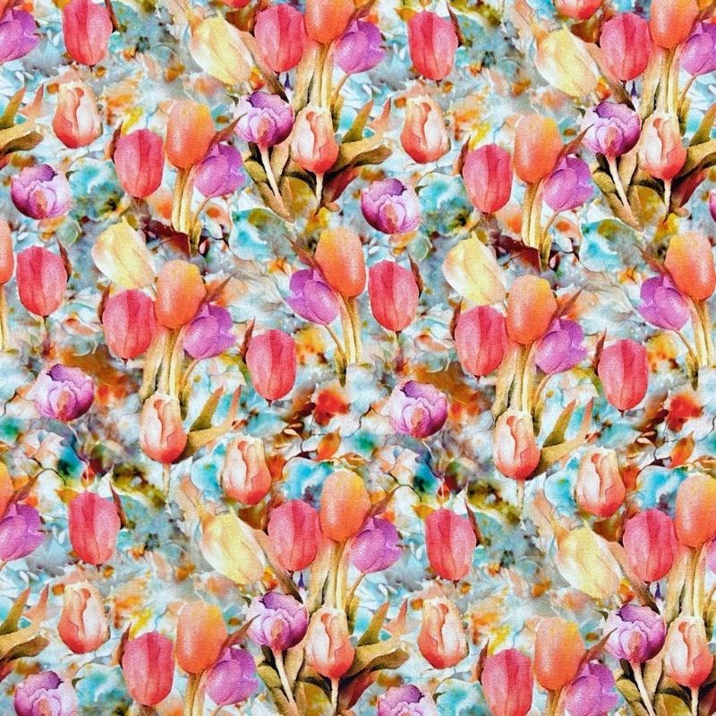 Tulip Garden Viscose Challis Fabric