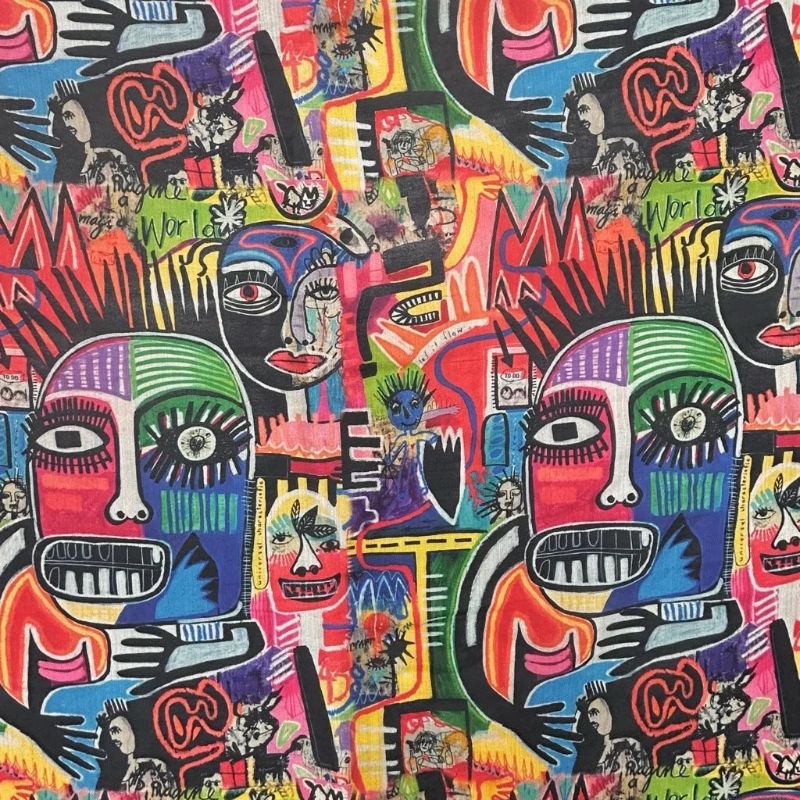 Urban Faces Faux Silk Fabric